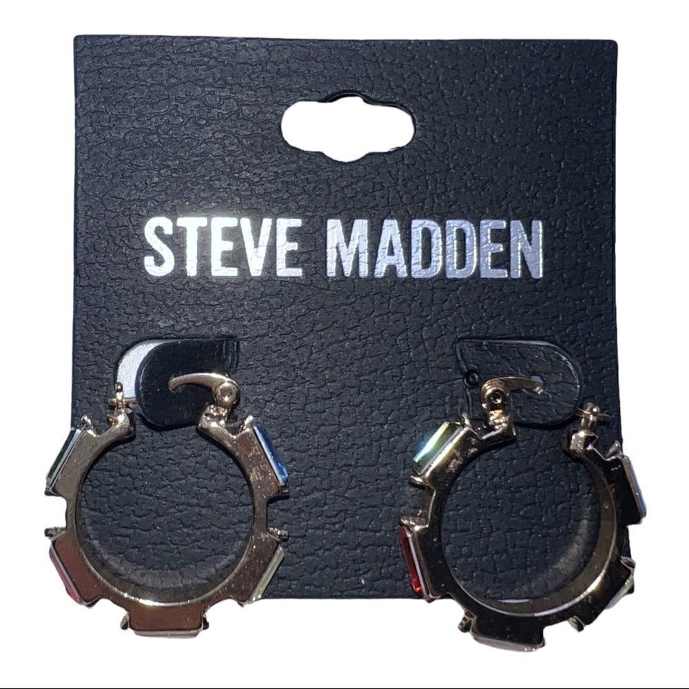 Steve Madden Gold-Tone Multicolor Baguette Hoop Earrings New